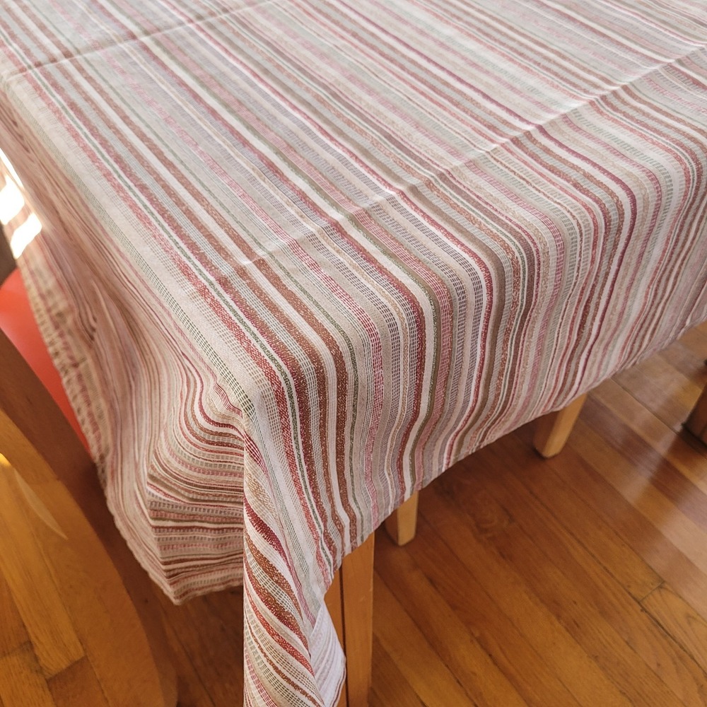 90x58 Indoor Outdoor Tablecloth Brown Red Green Striped Spring Picnic Party